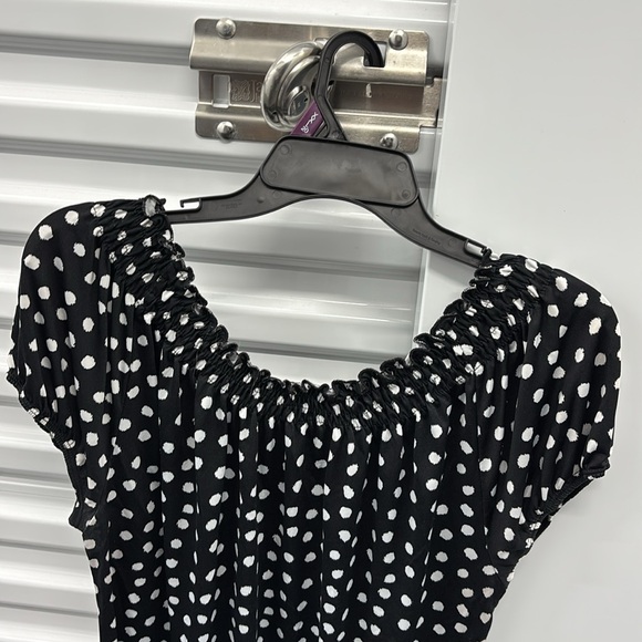Carol Rose Black and White Polka Dot Short Sleeves Blouse Elastic Neckline XL - Picture 7 of 14